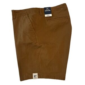 Men's Shorts Sz 46 George Zip Stretch‎ Twill Flat Front Brown 9" Inseam NWT